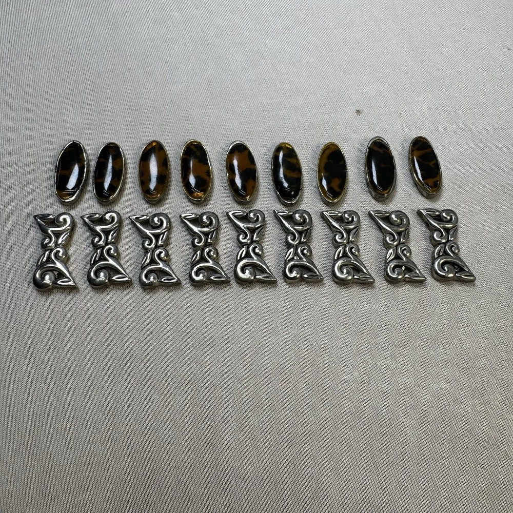 Tortoise Shell & Silver Tone Bracelet Pieces